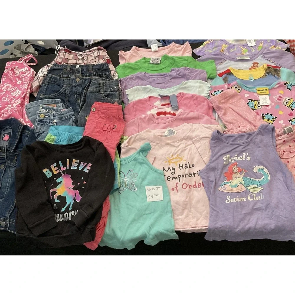 Mixed Brands 25pc Clothes Lot Girls 3T Tops Jeans Skirts Disney Ariel Minions